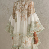 Abito Mini in Chiffon con Righe e Maniche a Volant Verde