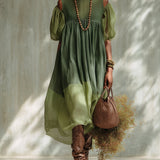 Abito Midi in Chiffon Verde con Spalle Scoperte
