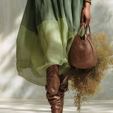 Abito Midi in Chiffon Verde con Spalle Scoperte