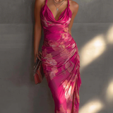 Abito Bodycon Senza Maniche con Stampa Floreale Fucsia