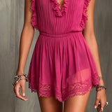 Jumpsuit in Chiffon Pieghettato con Bordo a Righe Fucsia