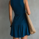 Abito Mini Senza Maniche con Scollo a V e Bottoni Bohemien Indigo