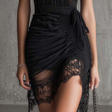Abito Mini in Chiffon Nero con Vita Plissettata