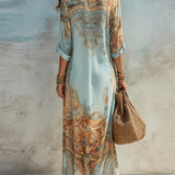 Abito Maxi Blu con Stampa Floreale