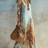 Abito Maxi Blu con Stampa Floreale