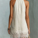 Chic Mini Abito con Scollo a Halter e Pizzo Color Avorio
