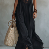 Abito Maxi Nero Senza Maniche con Pizzo Bohemien