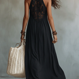 Abito Maxi Nero Senza Maniche con Pizzo Bohemien