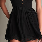 Abito Mini Nero Plissettato con Pizzo