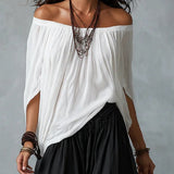 Set Top Bianco Off-Shoulder e Pantaloni Larghi