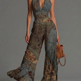 Tuta Senza Maniche in Chiffon con Stampa Etnica Bohemien