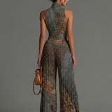 Tuta Senza Maniche in Chiffon con Stampa Etnica Bohemien