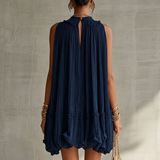Abito Mini Bubble in Chiffon Ruffle con Scollo Halter Blu Navy