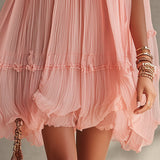 Abito Mini Chiffon a Righe Rosa con Scollo Halter