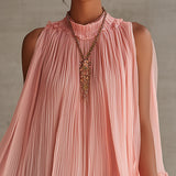 Abito Mini Chiffon a Righe Rosa con Scollo Halter