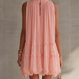 Abito Mini Chiffon a Righe Rosa con Scollo Halter