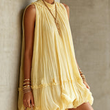 Abito Mini Bubble in Chiffon Giallo con Scollo a Halter e Volant