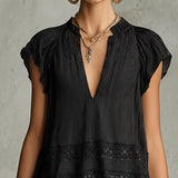Abito Mini in Chiffon a Righe con Pizzo e Volant