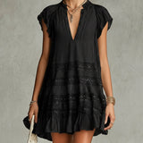 Abito Mini in Chiffon a Righe con Pizzo e Volant