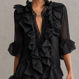 Abito Mini in Chiffon Nero con Rouches