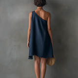 Abito Mini Senza Maniche Asimmetrico Blu Navy