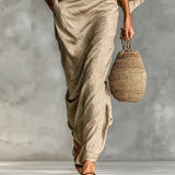 WILLOW | Set di Due Pezzi Beige con Top a Manica A Pipistrello e Gonna Lunga per un'Eleganza Senza Sforzo