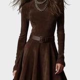 Abito vintage marrone scuro in scamosciato a collo alto