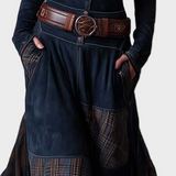 Elena - Abito lungo in scamosciato blu navy con cintura