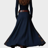 Elena - Abito lungo in scamosciato blu navy con cintura