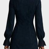 Gelsomina - Mini abito blu in scamosciato con pizzo