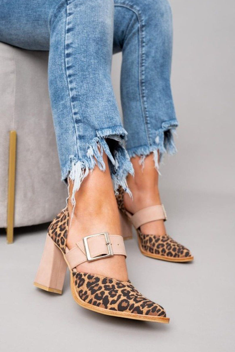Gaia - Sandali in scamosciato leopardato con tacco stabile