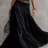 Set Top in Pizzo Nero Trasparente e Gonna Maxi Plissettata