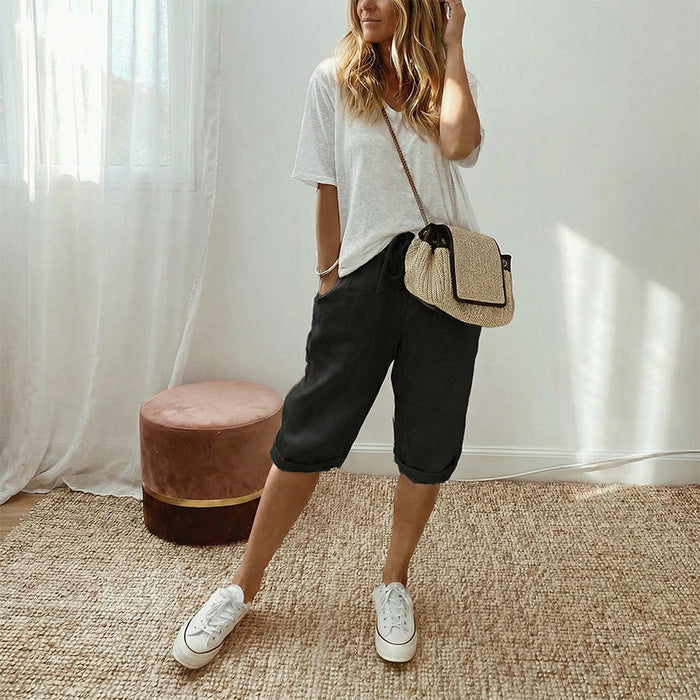 Pantaloni Capri Casual da Donna in Cotone e Lino