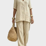 Susanna - Completo due pezzi con top a mezza manica e pantaloni dritti